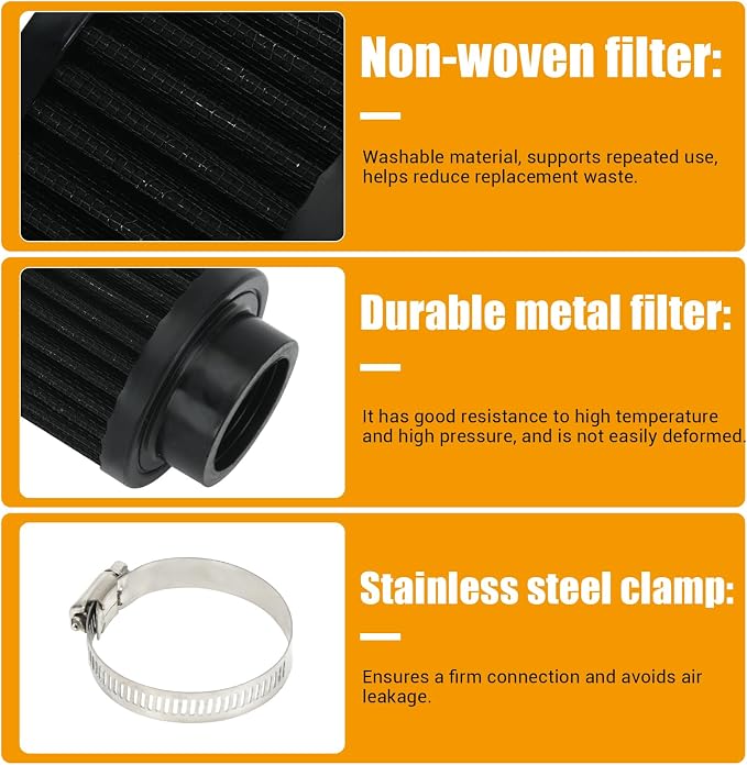 PTNHZ Universal Black Neck 1.5" 38mm Car High Flow Cold Air Intake Air Filter
