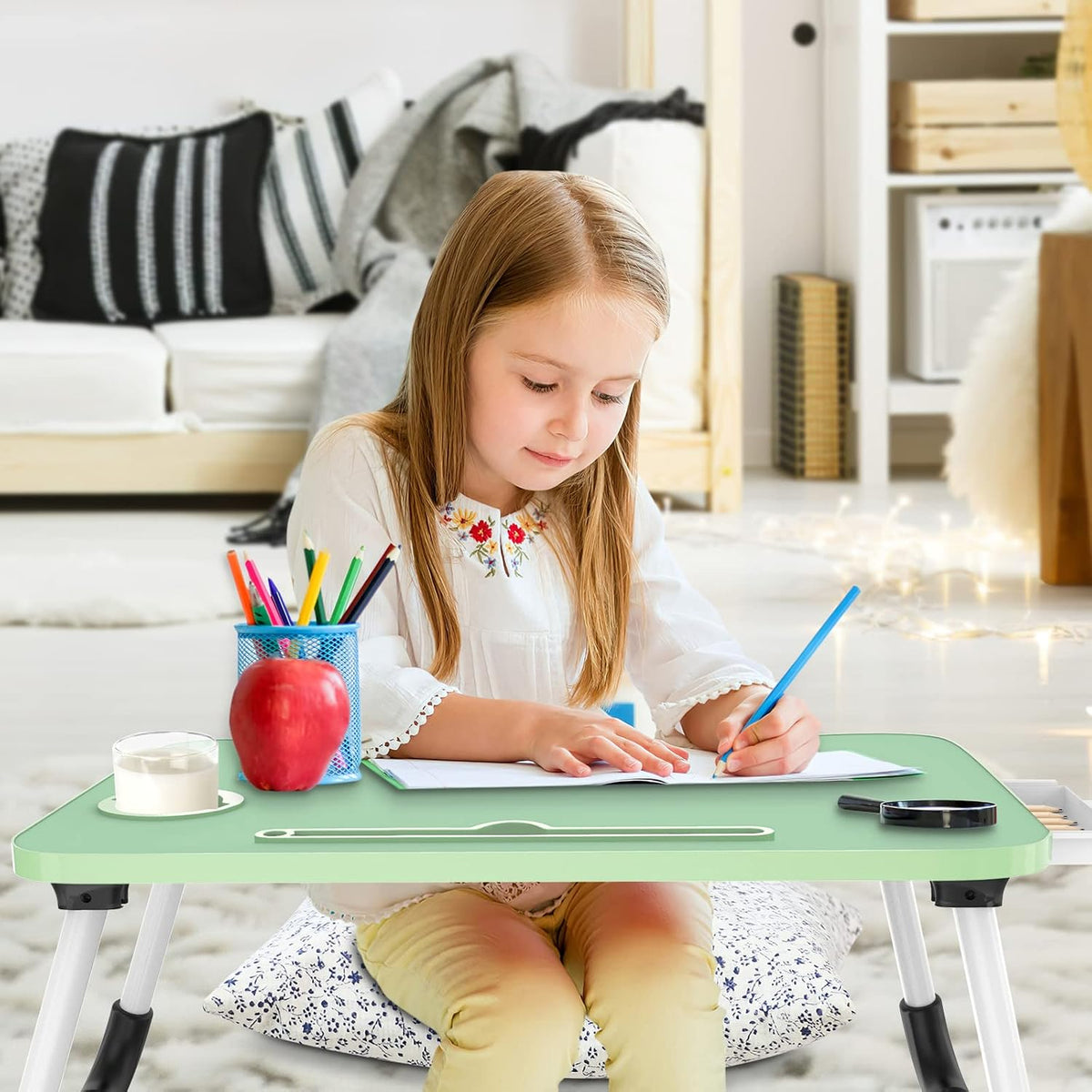 Fayquaze Portable Foldable Laptop Bed Desk with Storage Drawer and Cup Holder - Lap Desk Laptop Stand Tray Table for Eating, Reading and Working