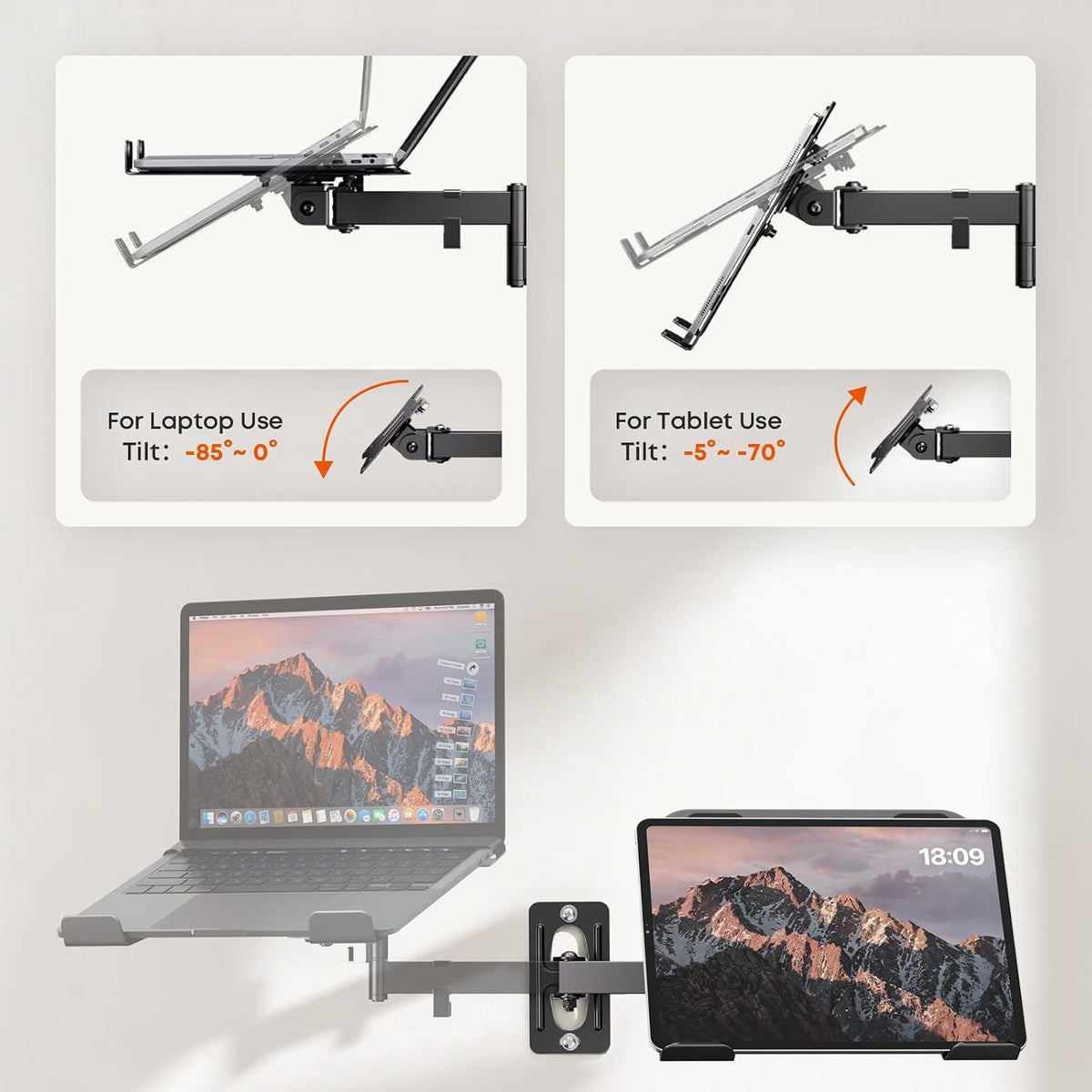 PUTORSEN 2-in-1 Laptop Wall Mount for 10-17" Notebooks & 32" Screens