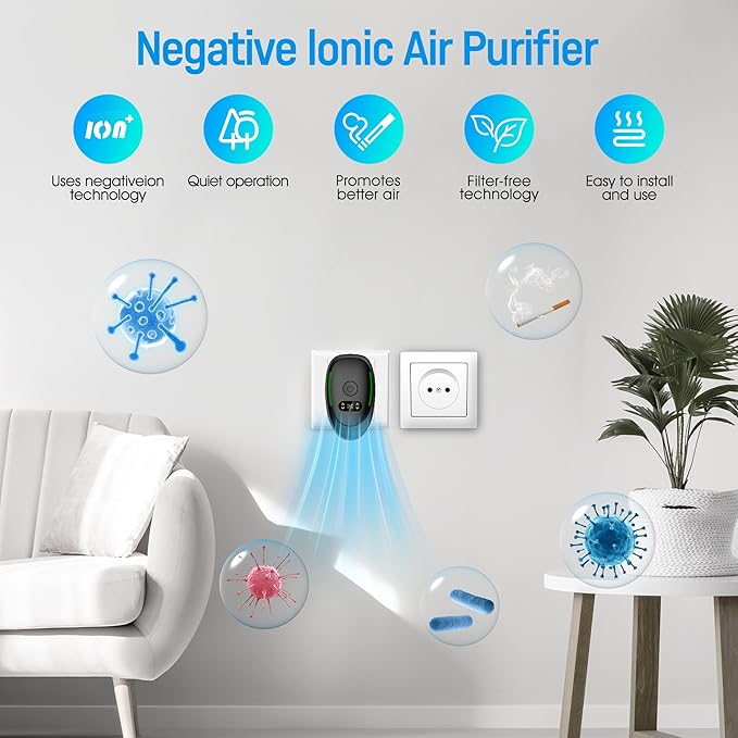 Plug-In Air Purifier 4 Pack ，Negative Air Ionizer for Home, Air Freshener Odor Reducer for Home from Pets Smoke Smell Kitchen Odor Black