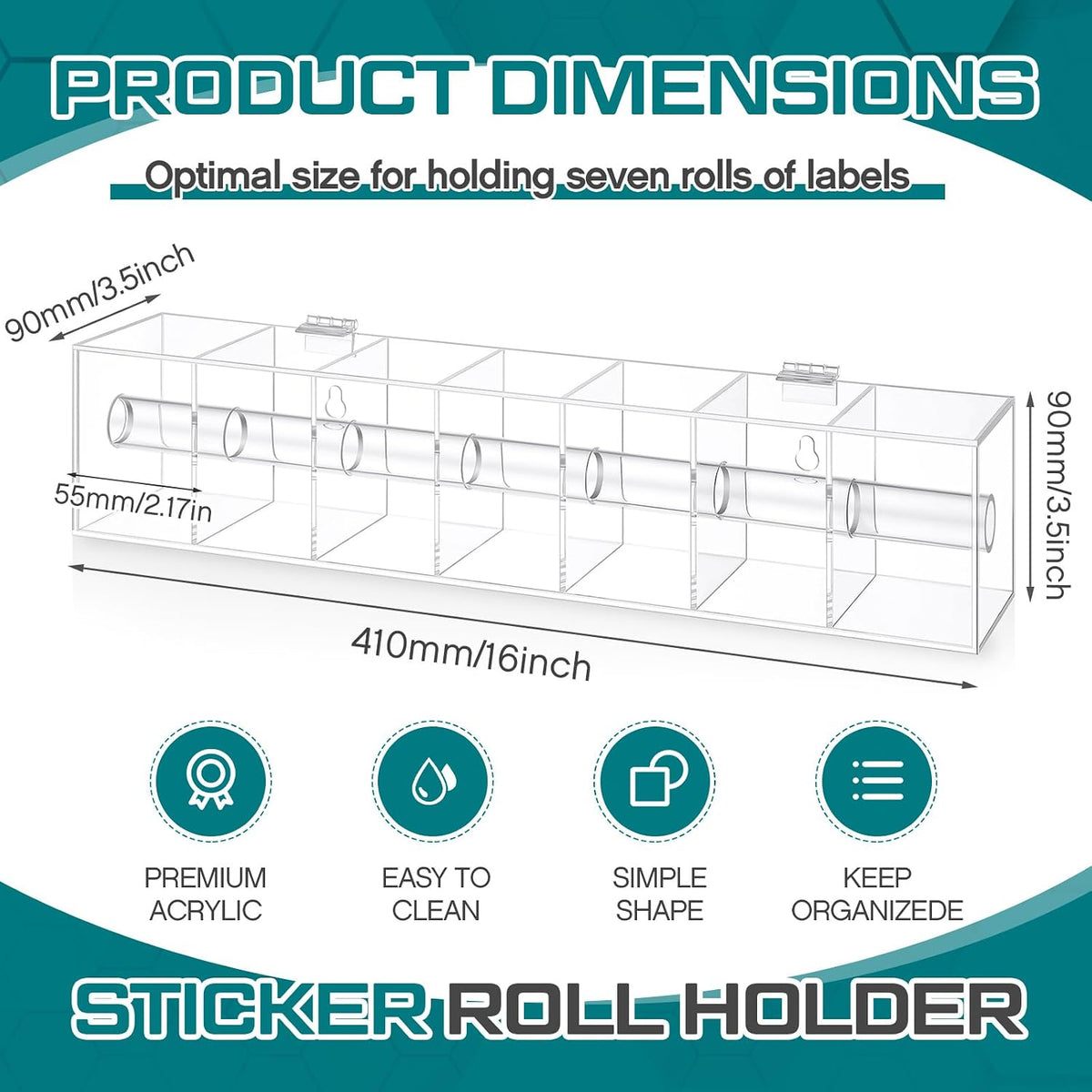 DoubleFill Day of the Week Sticker Dispenser 2.17" Square Acrylic Sticker Roll Holder Covered Label Dispenser Wall Mount 7 Slot Holder for Office Desktop Stickers, Clear, Single Layer(No Label)