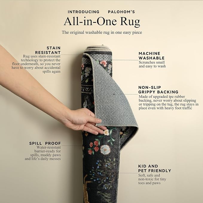 Machine Washable Kitchen Runner Rugs: 2'x10' Hallway Runner Non Slip Low Pile