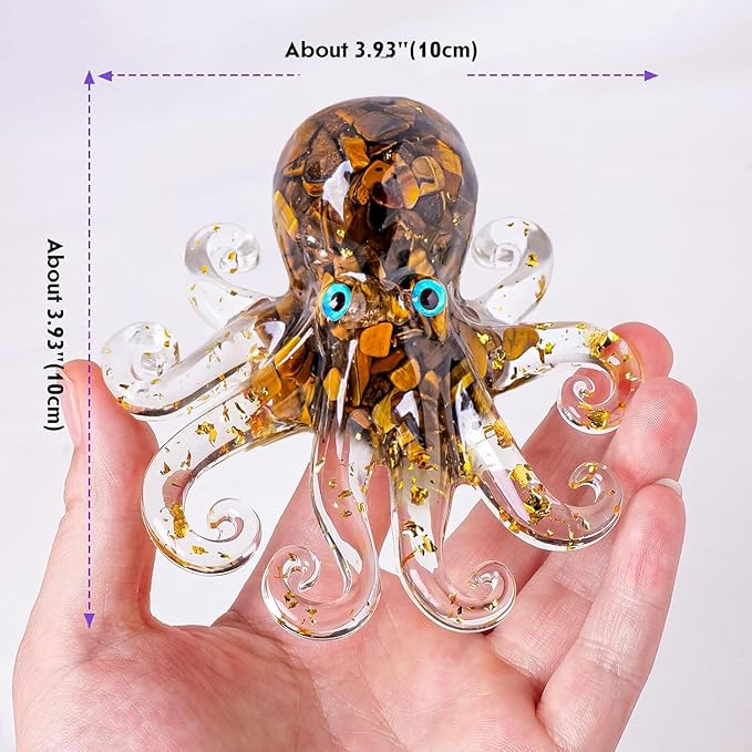 Natural Crystal Tiger's Eye Gravel Octopus Resin Marine Animals Fish Tank Decorative Ornaments Statue Healing Crystal Home Decor Ladies Gift 3.93"