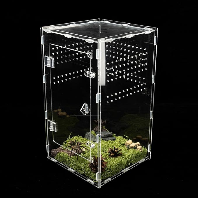 Acrylic Jumping Spider Enclosure, Transparent Reptile Terrarium Enclosure, Small Reptiles Habitat Tank Breeding Box for Tarantula Insect Snake Lizard (13.78 Large)