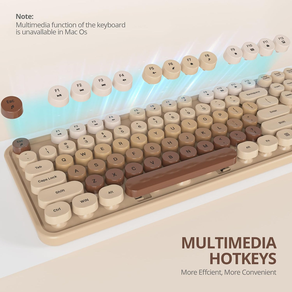 Brown Wireless Keyboard and Mouse, Cute Keyboard and Mouse Combo, Full Size Typewriter Keyboards with Number Pad, Colorful Key Board for Pc Laptop