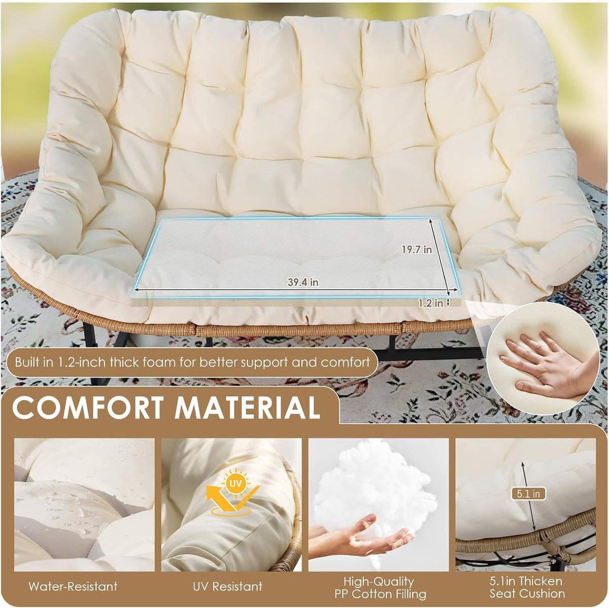RADIATA Double Egg Rocking Chair with Ottomans, Papasan Lounger Chairs