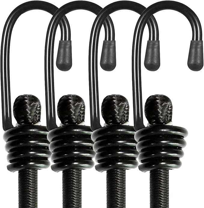 Bungee Cords with Hooks 2m Long, Heavy Duty Outdoor Elastic Bungee Straps, No Odour Industrial Grade Bungee Rope for Securing Tarps, Luggage, Tents, Bikes or Garden Tidying 80inch 4Pcs (Black)