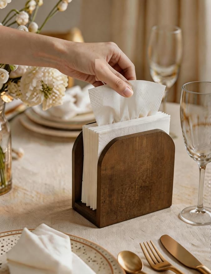 Napkin Holder for Table Stable Standing Napkin Dispenser Natural Bamboo Brown