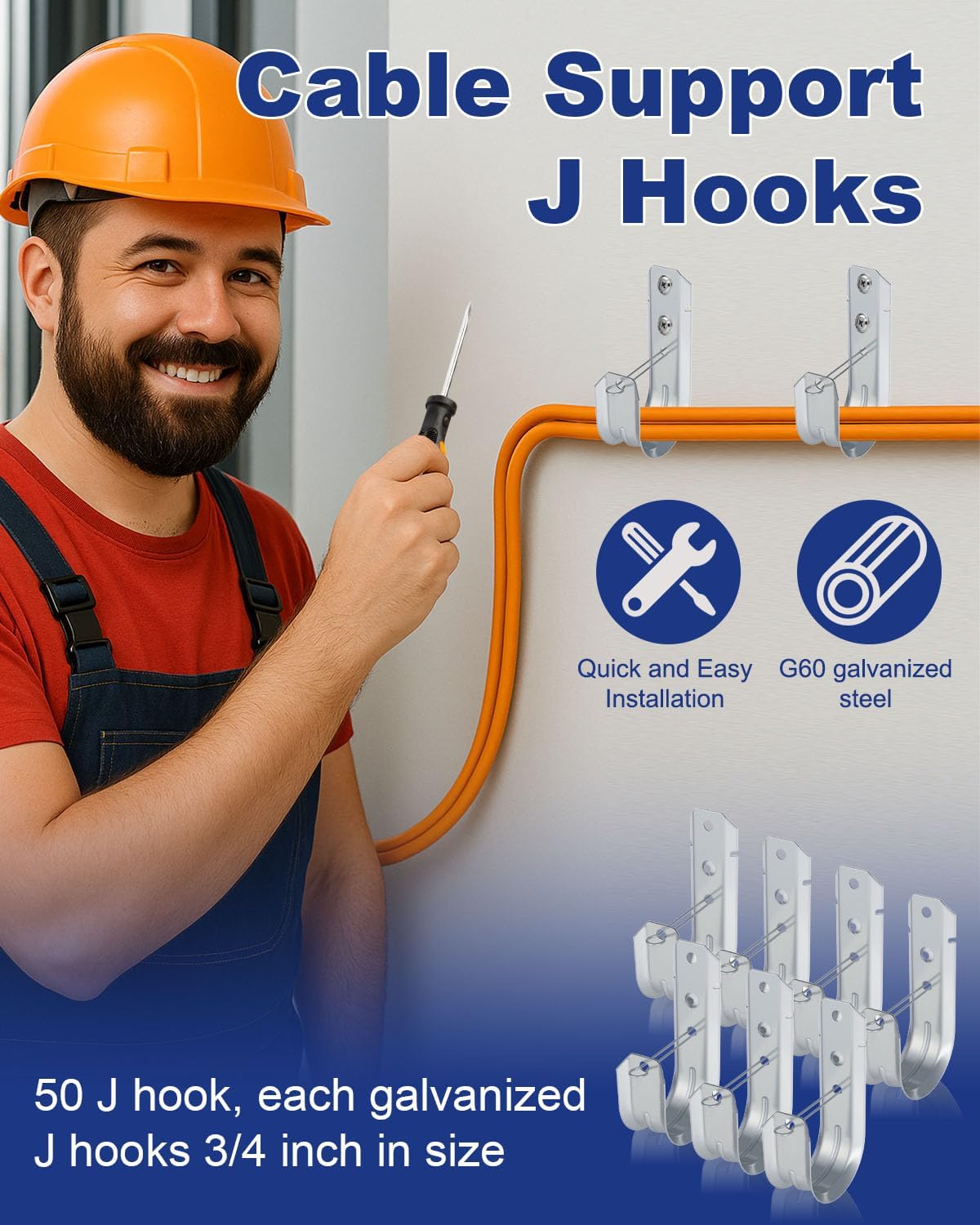2" 50 PCS Galvanized Steel J-Hooks