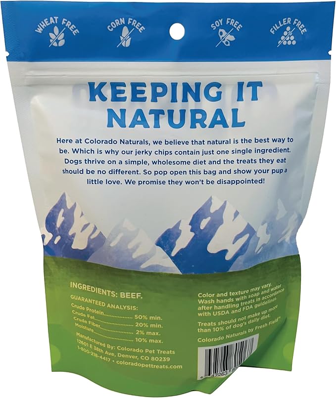 Colorado Naturals Salmon Jerky Chips Dog Treats 16 oz Beef Jerky Chips Dog Treats 6 oz – All-Natural, Made in USA, No Fillers or Preservatives – Great for Muscle Development