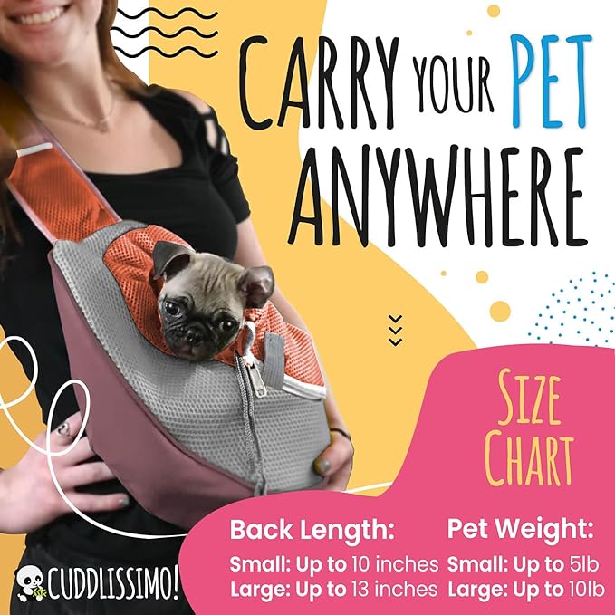 Pet Sling Carrier - Small Dog Puppy Cat Carrying Bag Purse Pouch - For Pooch Doggy Doggie Yorkie Chihuahua Baby Papoose Bjorn - Hiking Travel Front Backpack Chest Body Holder Pack (Red-L)