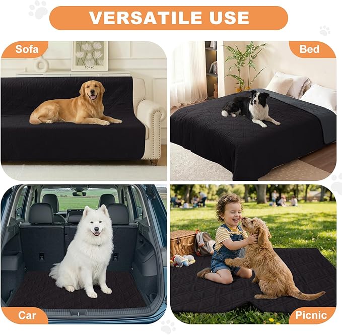 100% Waterproof Dog Couch Protector, Triple-Layer Waterproof Dog Bed Cover Pet Blanket Reversible 2-Tone Sofa Shield, Non-Slip Furniture Guard for Pets(42×50 Inch, Black+Blackish Gray)