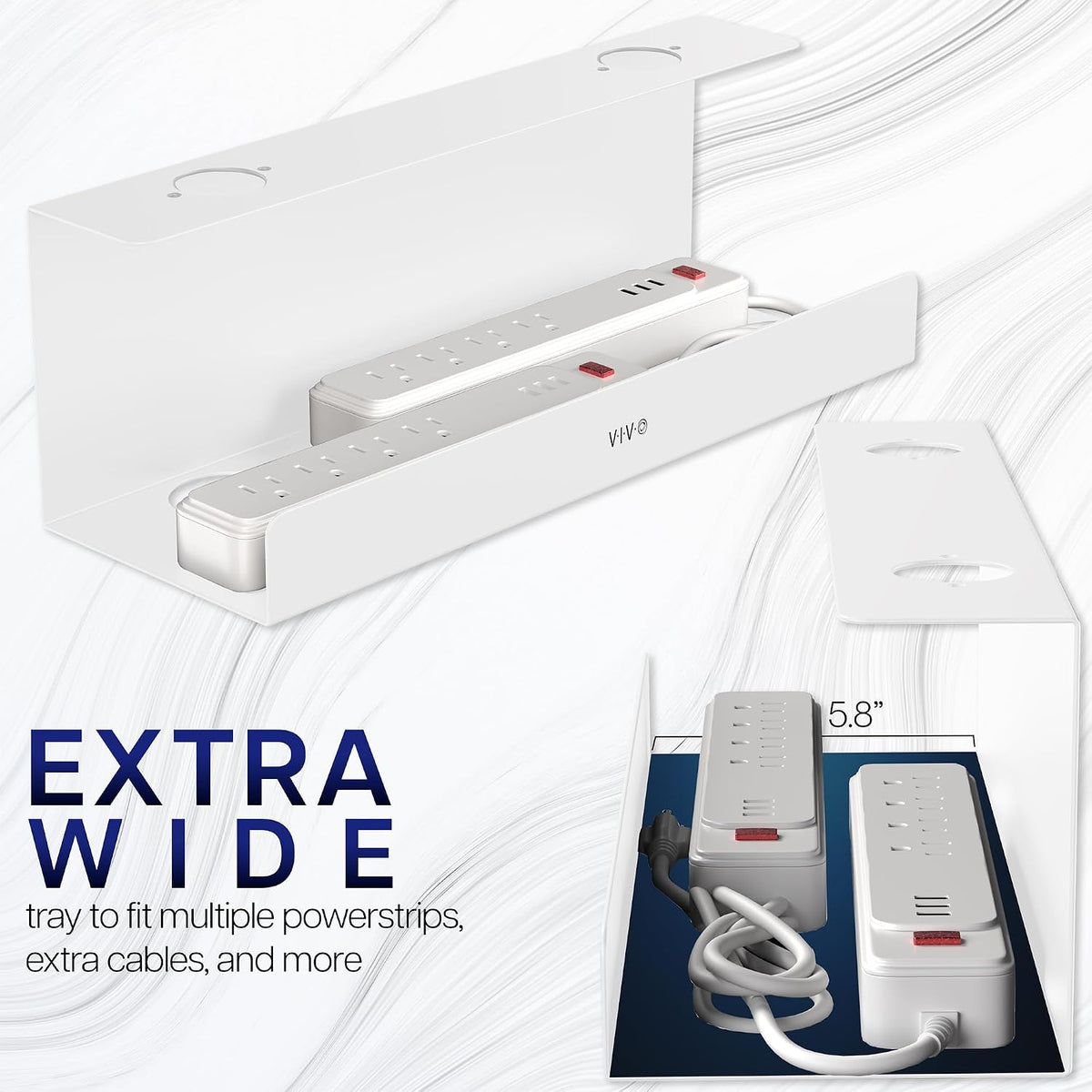 VIVO White 17 inch Extra Deep Cable Management Tray, DESK-AC16-1CW