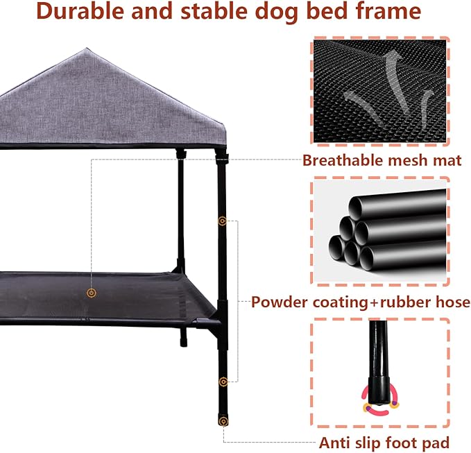 Elevated Dog Bed with Canopy, Outdoor Dog Bed with Removable Shade Tent for Small Medium Dogs, Breathable, Easy to Clean(36" x 25")
