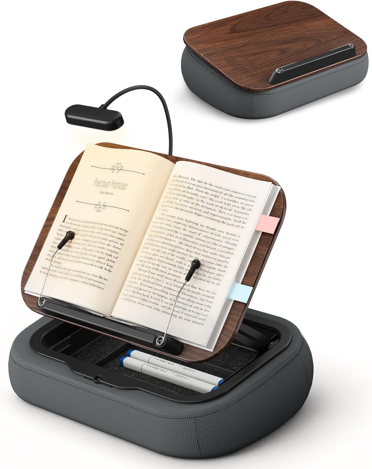 Viozon Lap Book Pillow Stand with Light, Adjustable Beanbag Reading Pillow with Storage, Multi-Angle Book Holder for Hands-Free Reading in Bed or Sofa,Book Lover Essential,Soft Cushion