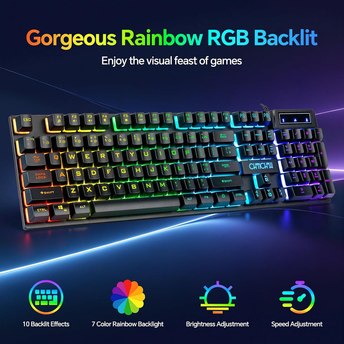 Gaming Keyboard and Mouse, Headset, Mouse Pad Combo, 10 RGB Backit Effects