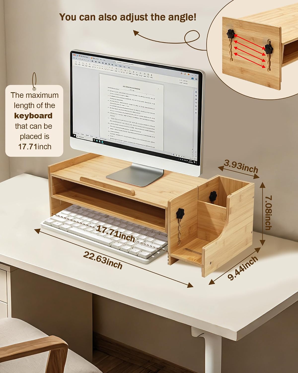 MyPlace Bamboo Monitor Stand Riser with Adjustable Height and Angle