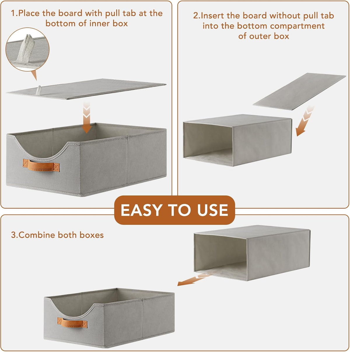4 Pcs Pull-Out Stackable Storage Drawers for Closet, Grey