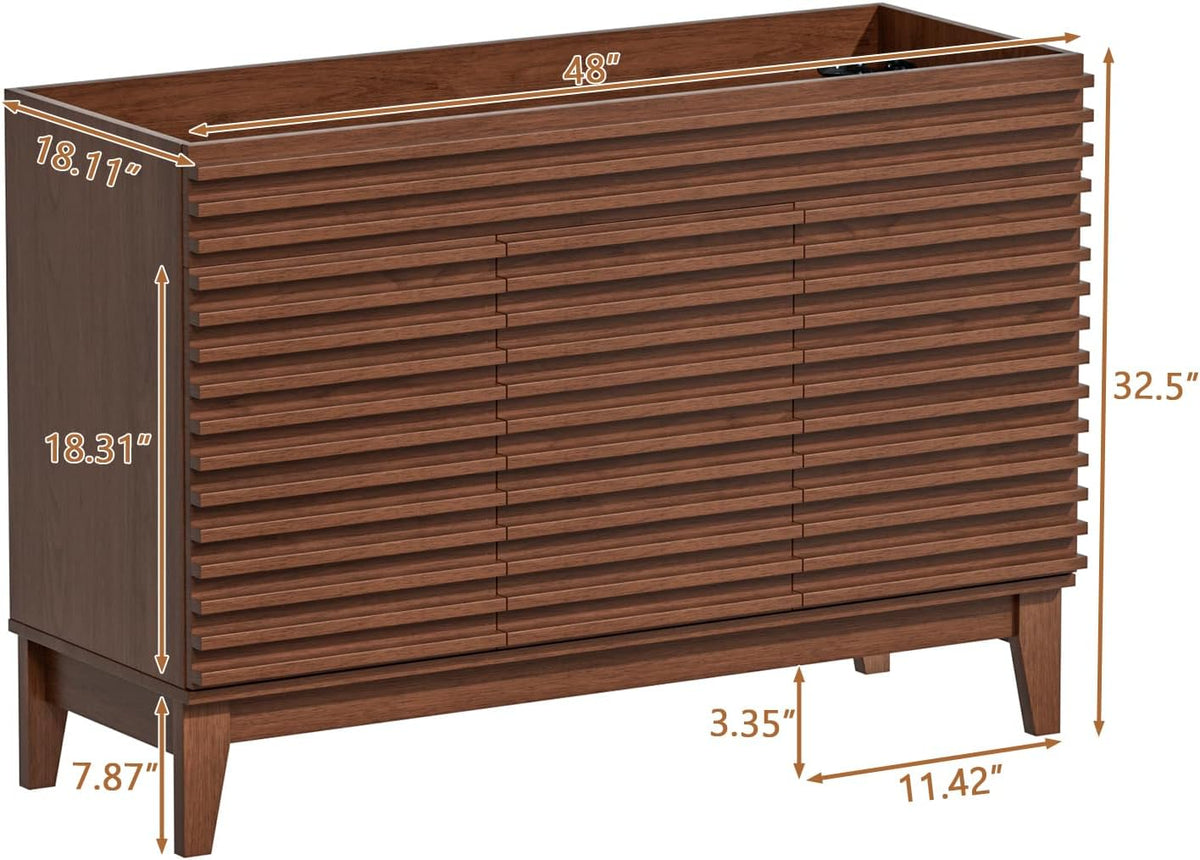 ROOMTEC 48" Bathroom Vanity, Mid-Century Freestanding Bathroom Cabinet Vanity with Storage, Particleboard Frame with Wood Grain Laminate, Walnut (Sink Basin Not Included)