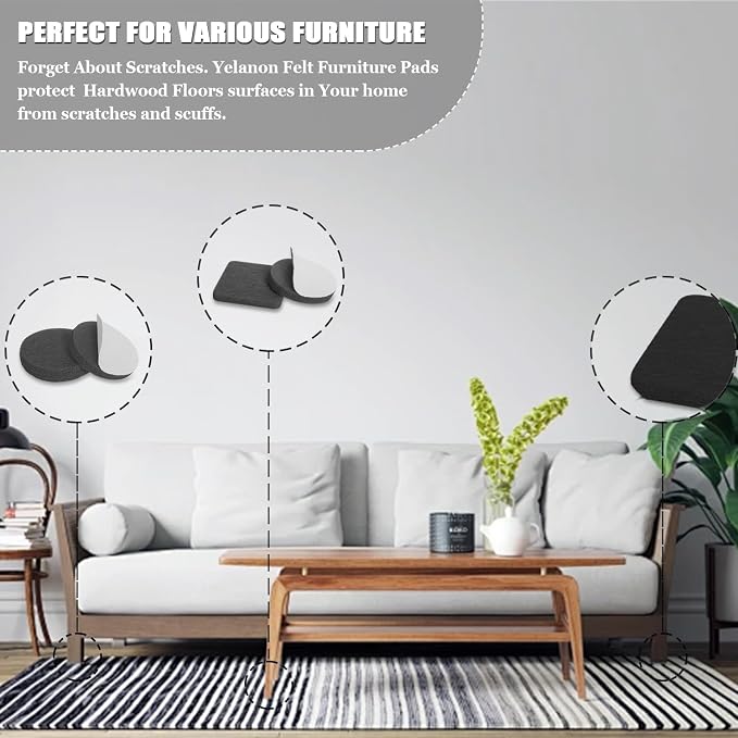 Yelanon Felt Furniture Pads -182 Pcs Premium Felt Pads