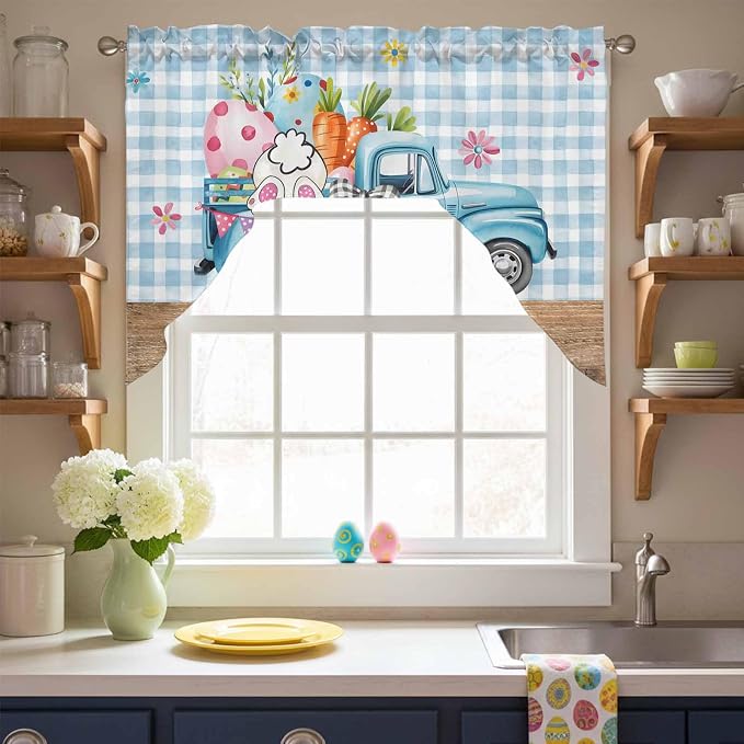 Swag Valance Curtains, Easter Truck