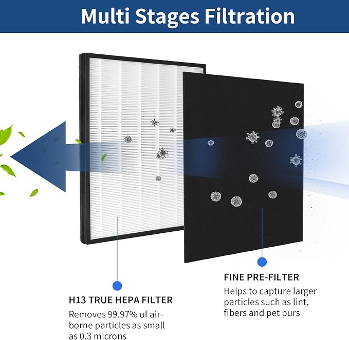 2 Packs H13 True HEPA Replacement Filter Compatible