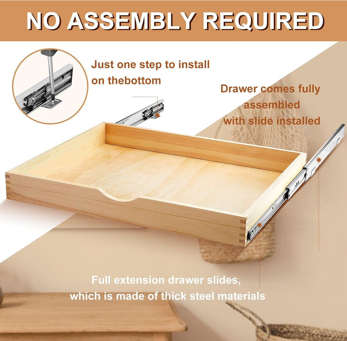 Menkxi 2 Set Wood Pull out Cabinet Organizer, Wood Color, 27'' X 21'' X 3"