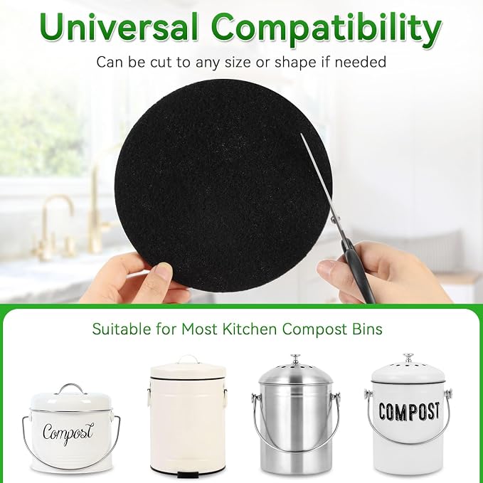 10 Pack Charcoal Filters for Compost Bucket, Compost Filters for Countertop Bin
