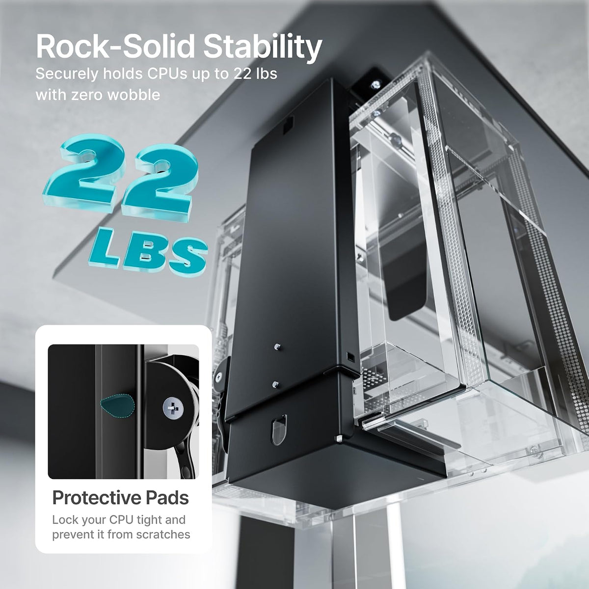 PEGZONE Under Desk PC Mount Adjustable 3.5-8" Computer Tower Holder
