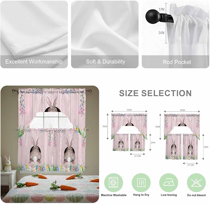Swag Valance Curtains, Easter Cute Rabbit and Colorful Eggs Rod Pocket Valances