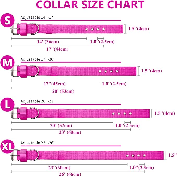 Heavy Duty Tactical Dog Collar - 1.5" Width Military Durable Thick Nylon with Adjustable Metal D Ring & Buckle Working Training K9 Collar for Medium Large Dogs (L(20"-23"), Hot Pink)