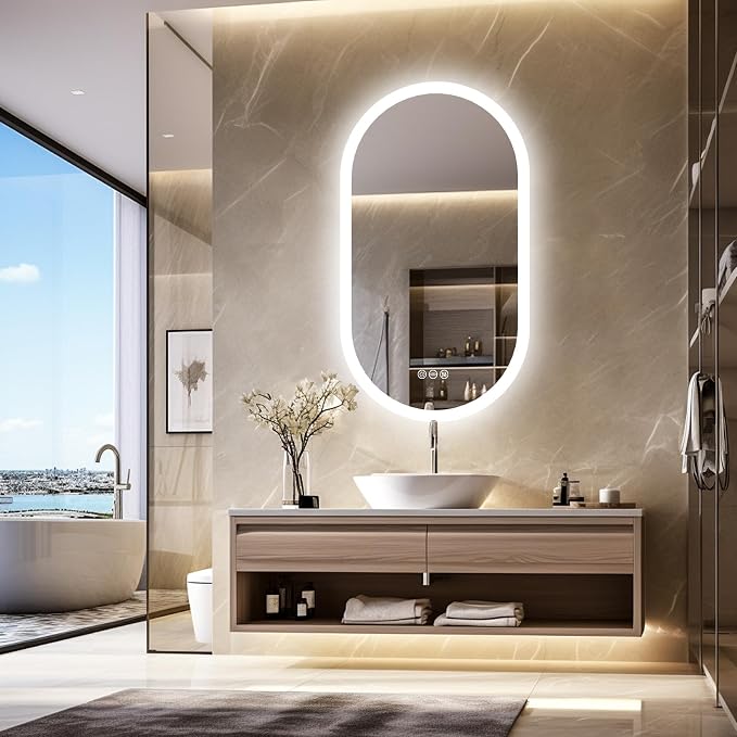 LUVODI Lighted LED Bathroom Mirror: 48x24IN Wall Mounted Dimmable 3 Colors