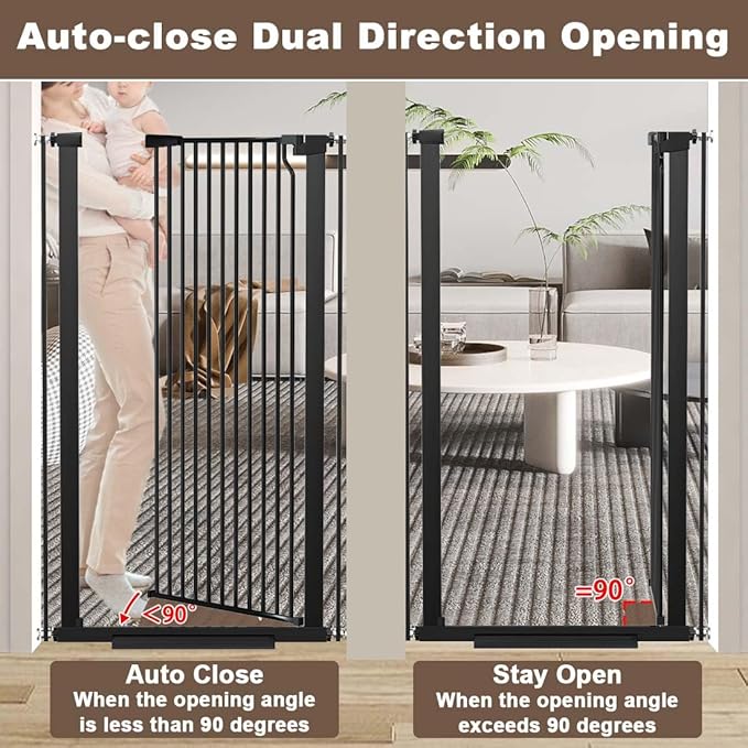 Fairy Baby 51.18" Extra Tall Pet Gate for Cats, 29.5"-48.4" Extra Wide High Cat Dog Gates for Doorways, Tall Baby Safety Gate Pressure Mounted No Drill, Walk Thru Auto Close Metal Doggy Gate, Black
