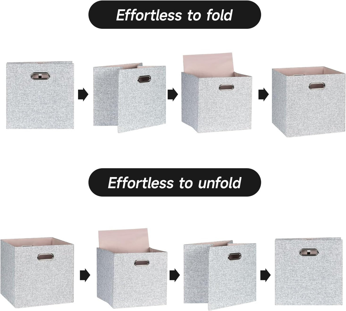 Posprica Collapsible Storage Bins,13×13 Foldable Storage Cube Boxes Fabric Drawer Fabric Storage Bins Vinyl Record Woven Gray, 4 Pack