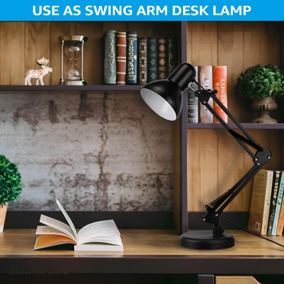TORCHSTAR Metal Desk Lamp, Adjustable Swing Arm, E26, Black (Pack of 2)