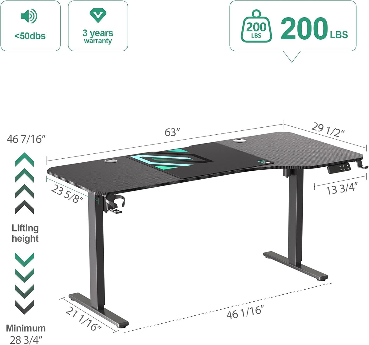 JWX 63-Inch Dual Motor L-Shaped Electric Standing Desk, Black