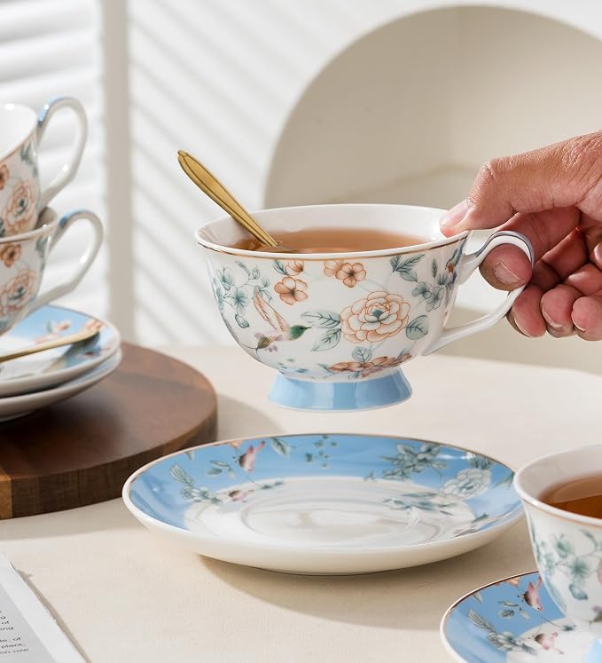 Jusalpha Porcelain Tea Set, 4 Cups and Saucers