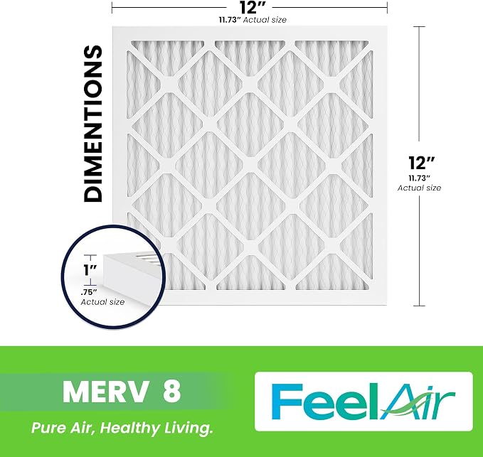 12x12x1 Air Filter, MERV 8, 6 Pack – Premium Pleated HVAC & Furnace Filter