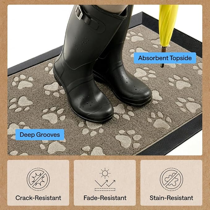 GORILLA GRIP 100% Waterproof All-Season WeatherMAX Doormat 35x23, US Designed