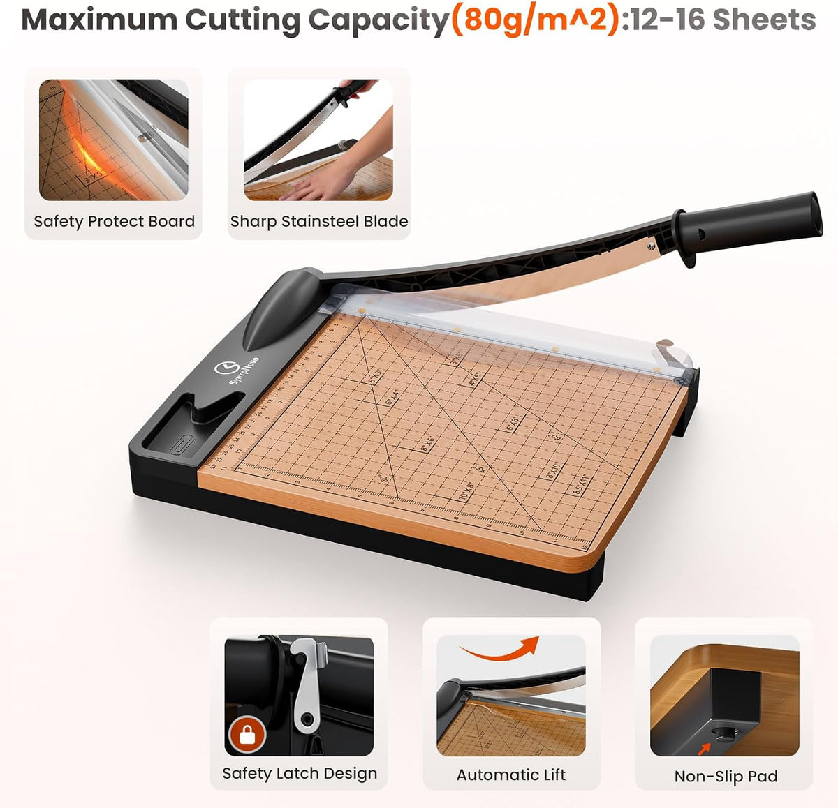 12 Inch Heavy Duty Paper Cutter, Wood Base Guillotine Paper Trimmer