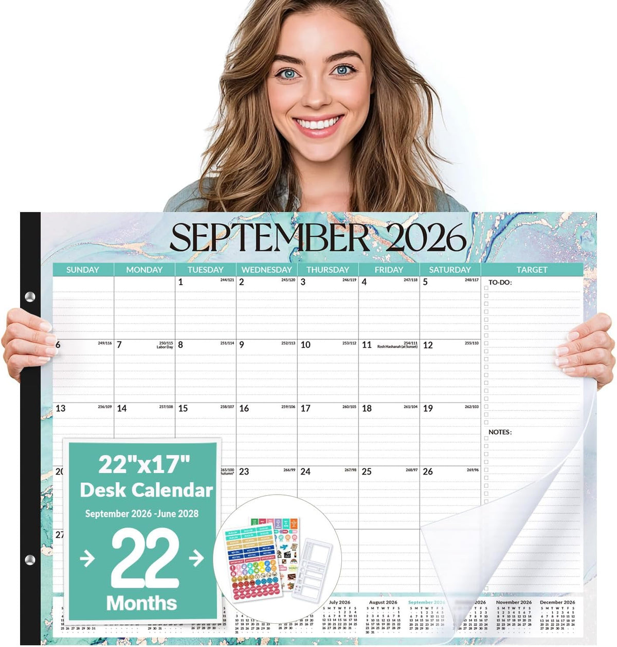 Forvencer 2027 Desk Calendar, Planner Sept 2026 - Jun 2028, 22 Month 22x17"