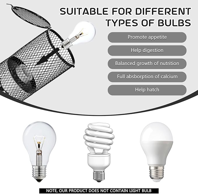 VIHOSE 4 Pcs Reptile Heat Lamp Guard with 150W Ceramic Heat Emitter Basking Anti Scald Heating Lamp Holder Mesh Cage Reptile Protection Lampshades for Lizard Snake Chick, Bulb Not Included