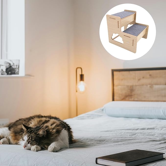 GLEAVI 2-Step Wooden Pet Ladder Ramp for Dogs and Cats, Non-Slip Safety Stair with Portable Design, for Small Pets’ Bed and Furniture Access