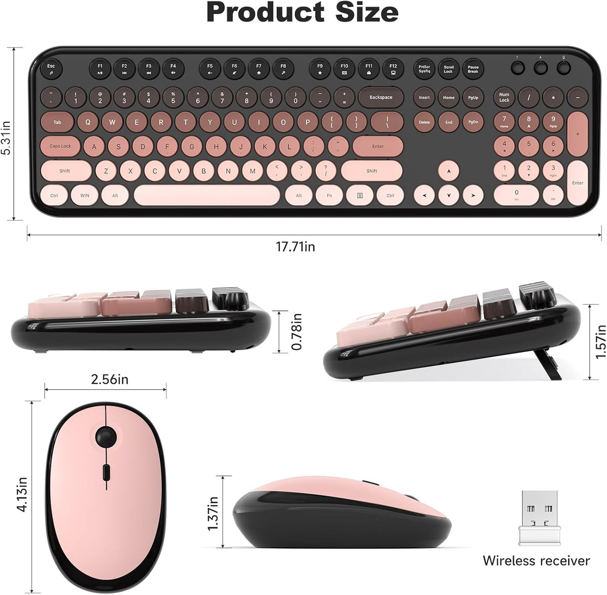 Atelus Wireless Keyboard and Mouse Combo, Typewriter Full Size Retro Keyboard with Number Pad, Ergonomic Design for Windows 7 8 10 11 PC Laptop Desktop, Home and Office Use