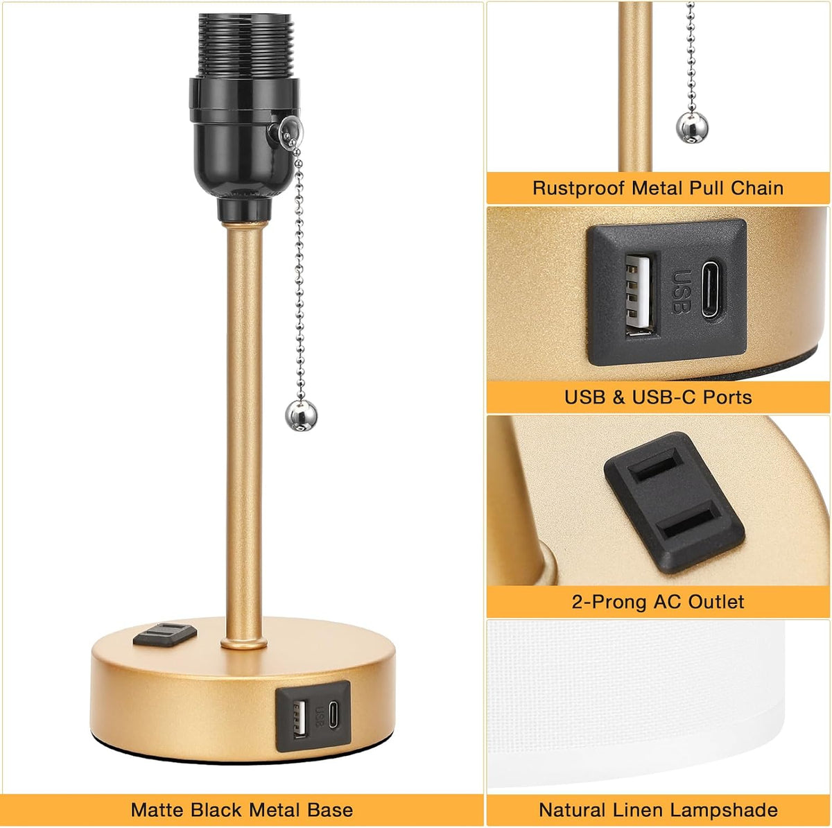 Small Bedside Lamp for Nightstand, Gold Desk Lamp for Dorm Room Bedroom