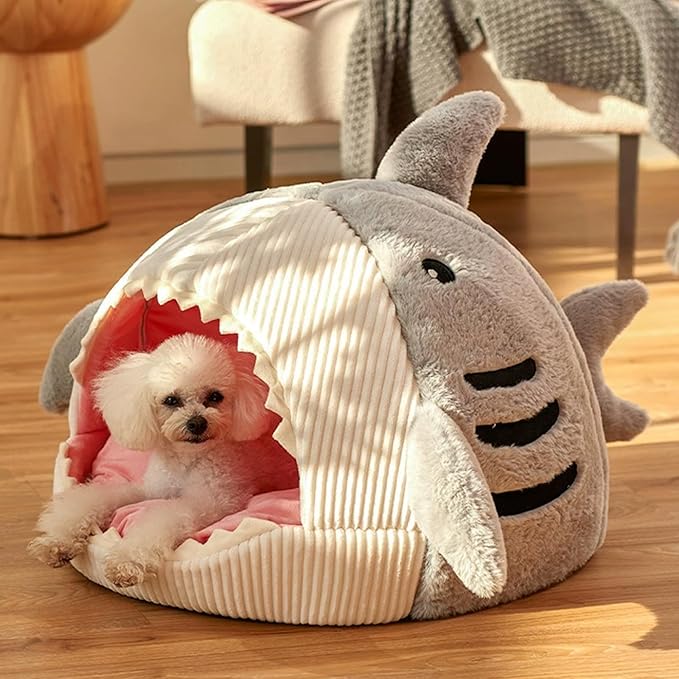 Shark Cat House, Shark Shaped Kennel, Kitten Bed Hideout House, Covered Shark Head Shaped Indoor Pet Nest for Cat, Small Dogs (Blue, L(18.5 * 17.7 * 13.4 in))