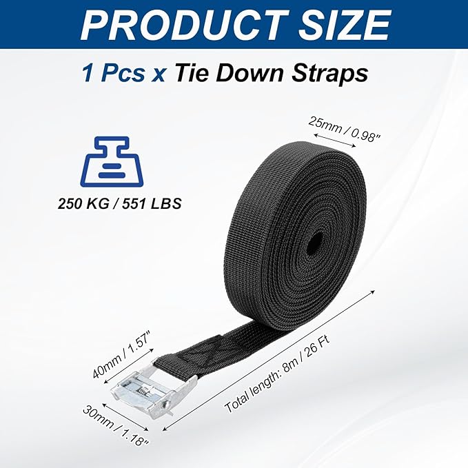 PATIKIL Lashing Straps 1" x 26 Ft, Tie Down Strap Cam Buckle Adjustable Ratchet Straps 551 lbs for Cargo Trucks Motorcycle Luggage, Black