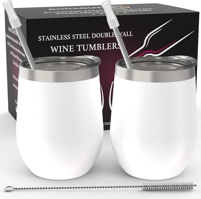 CHILLOUT LIFE 12 oz Stainless Steel Wine Tumblers 2 Pack