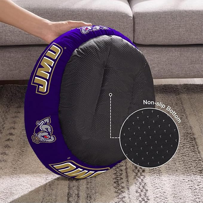 ShopInstaPets James Madison Dukes Officially Licensed Plush Donut Pet Bed – Cozy, Machine Washable, Perfect for Pets (Extra Large)