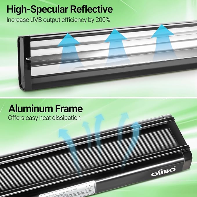 OiiBO T5 HO Reptile Light Fixture UVB Lighting Combo Kit, Reptiles Terrarium Lamp Hood Light Fixture Include UVB 5.0 Rainforest Reptile Light for Chameleon Arboreal Geckos Lizard (39W)